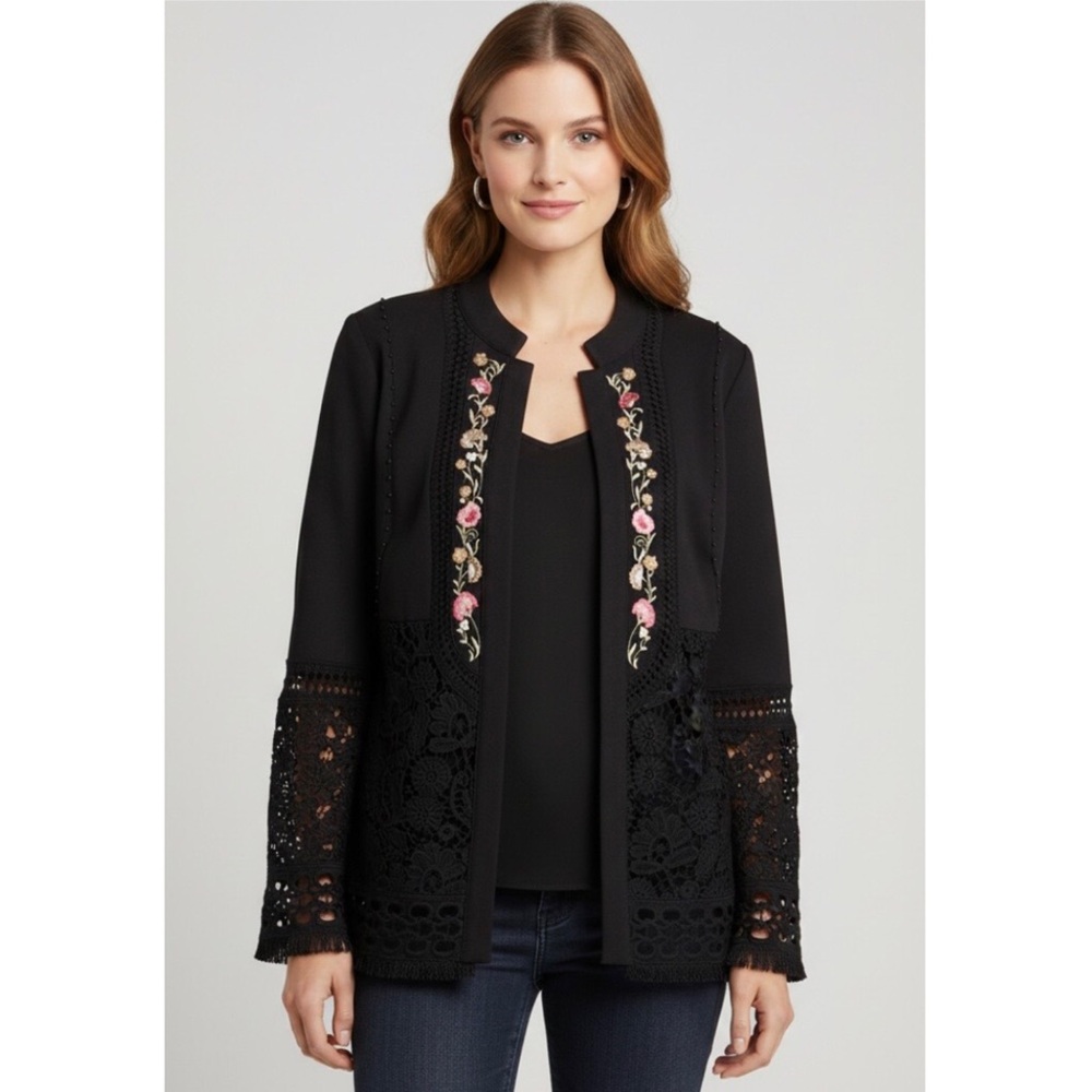 NWT Chico’s Embroidered Open Front Jacket